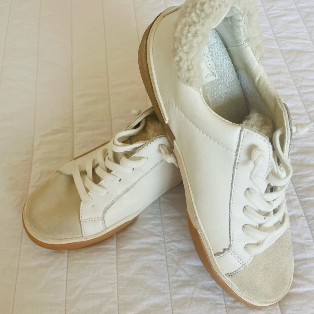 Dolce Vita Cream and Tan Fur-Lined Zina Sneakers